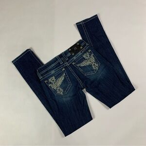 Miss Me Jeans Womens 27 Blue Skinny JP5117SK-3 Wing Studdded Embroidered Pockets